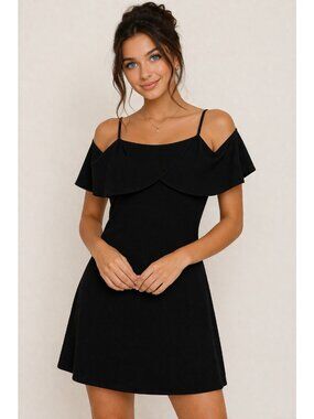 Miss Selfridge Black Off Shoulder Mini Dress Size 2 NWT Romania Elegant Chic